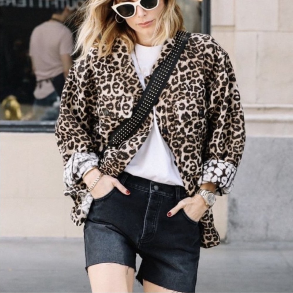 Anine Bing Flynn Leo Leopard Print Jacket XS | Flynn Utility Shirt Jacket Cotton